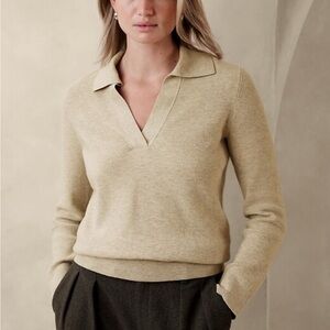 For The Republic Cream V-Neck Sweater with Collar and Super Soft Smooth Texture